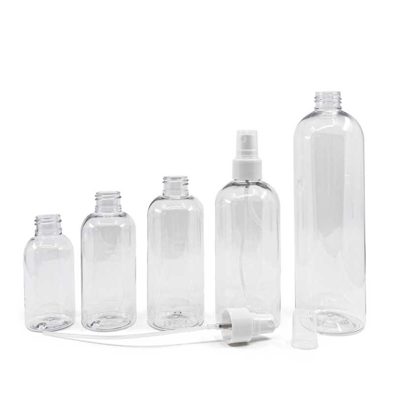 Abgerundete, klare Kunststoffflasche, weißer Sprühnebel, 150 ml