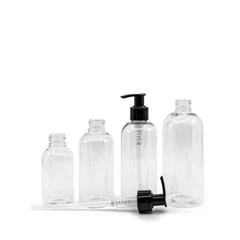 Abgerundete klare Kunststoffflasche, schwarze Pumpe, 300 ml