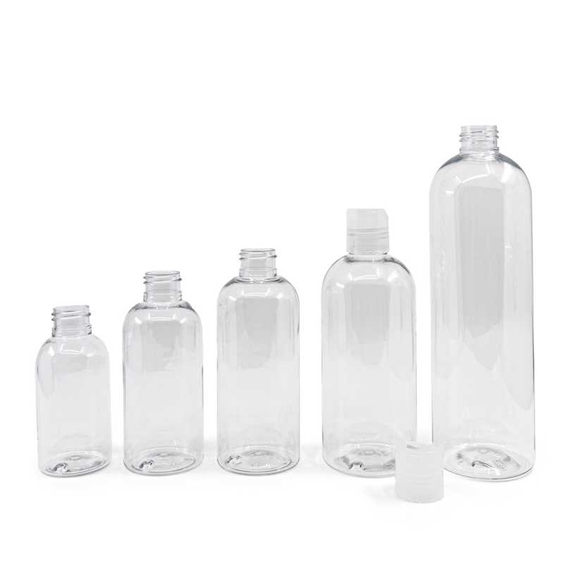 Abgerundete klare Kunststoffflasche, transparenter Scheibendeckel, 150 ml