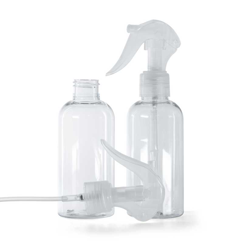 Kunststoffflasche, rund, transparent, Triggersprüher, transparent, 150 ml