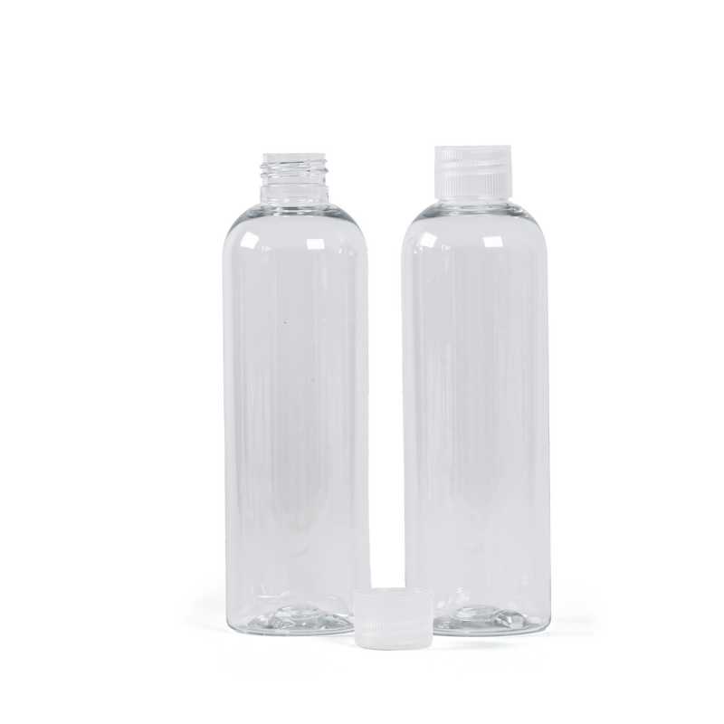 Klare Kunststoffflasche, transparenter Kunststoffdeckel, 250 ml