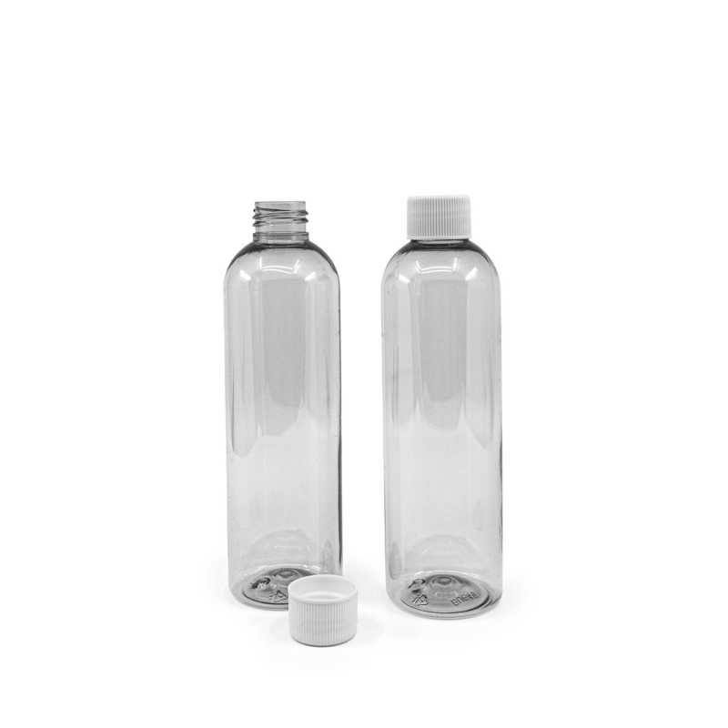 Klare Kunststoff-Recycling-Flasche, weißer Kunststoffdeckel, 250 ml