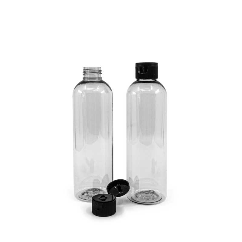 Recycelte Kunststoffflasche, schwarzer Flip-Top, 250 ml