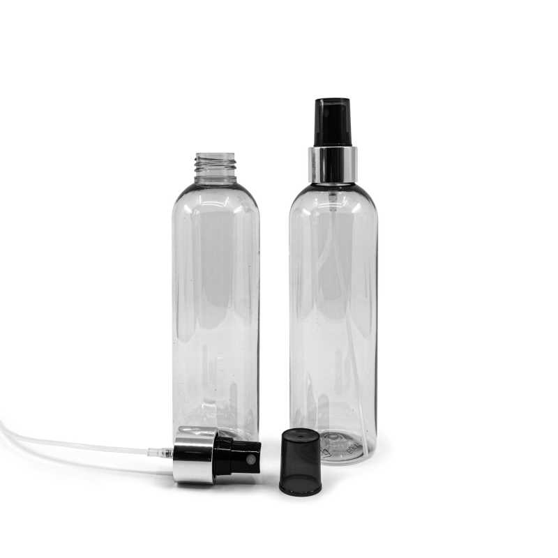 Flasche aus recyceltem Kunststoff, schwarzes Spray mit glänzendem Silberkragen, 250 ml