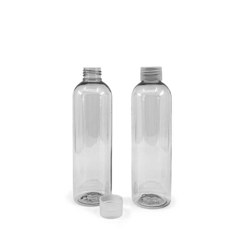 Klare Kunststoff-Recycling-Flasche, transparenter Kunststoffverschluss, 250 ml