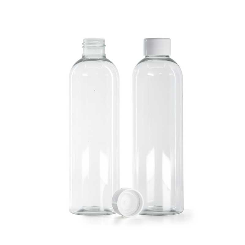 Recycling-Kunststoffflasche, glatter weißer Verschluss mit Tropfeinsatz, 250 ml