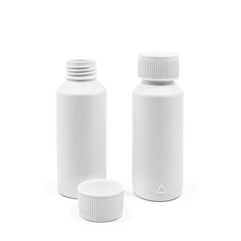 Weiße Kunststoffflasche, HDPE, Sicherheitsverschluss, 100 ml