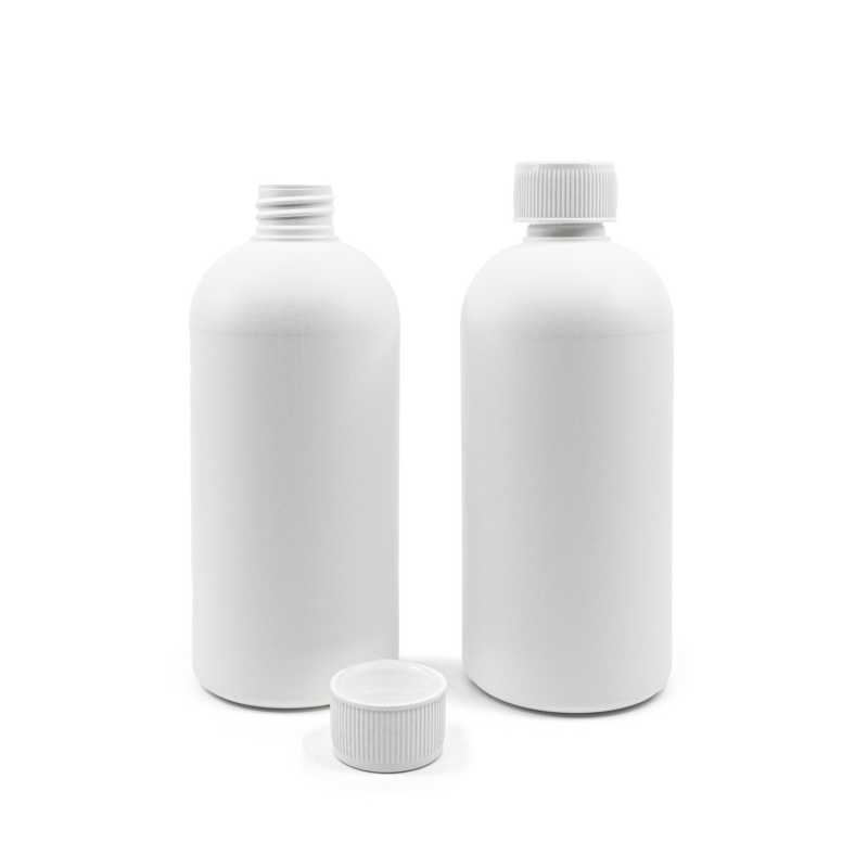 Weiße Kunststoffflasche, HDPE, Sicherheitsverschluss, 500 ml