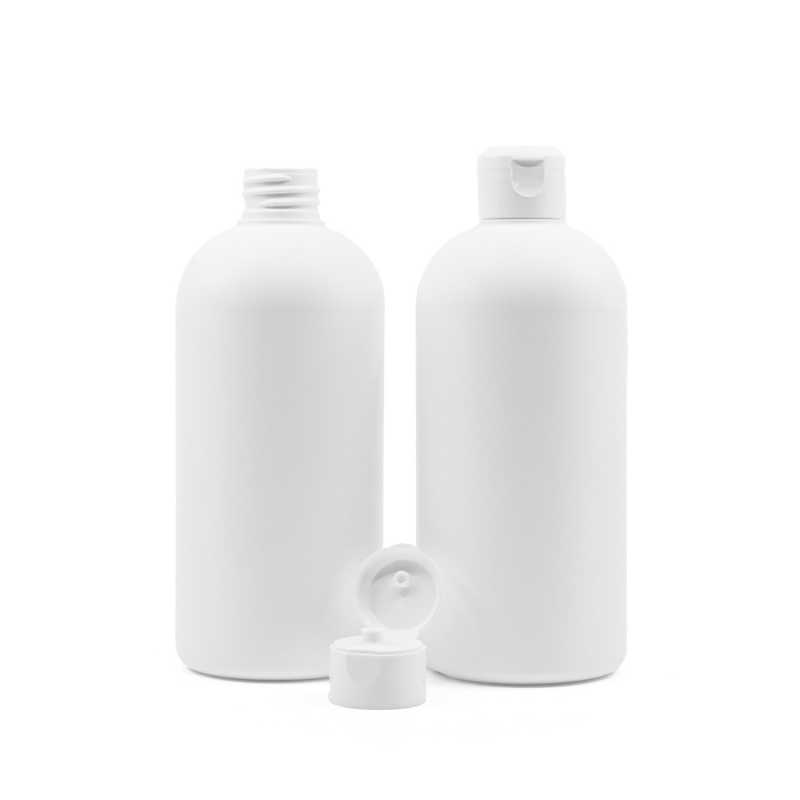 Weiße Kunststoff-Flasche, HDPE, weißer Flip-Top, 500 ml