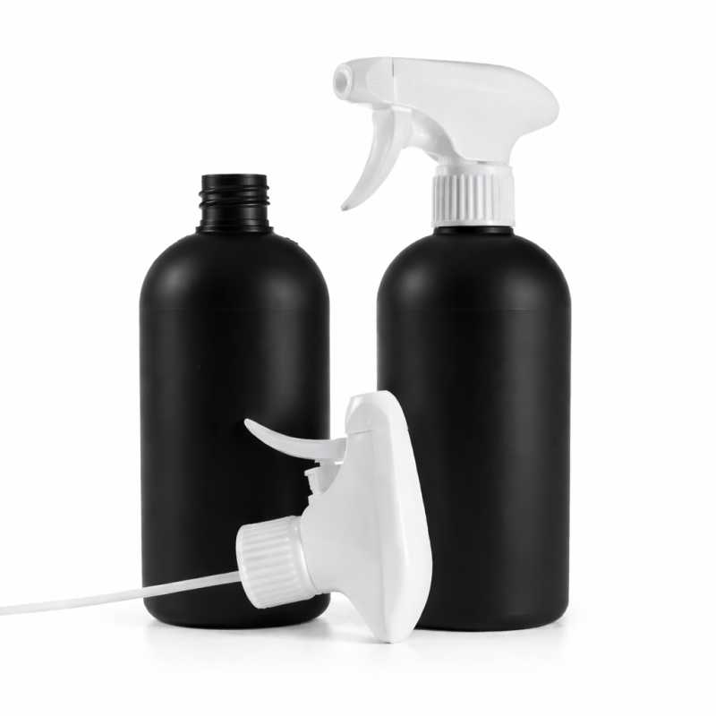 Kunststoffflasche, HDPE, schwarz, Triggersprüher, weiß, 500 ml