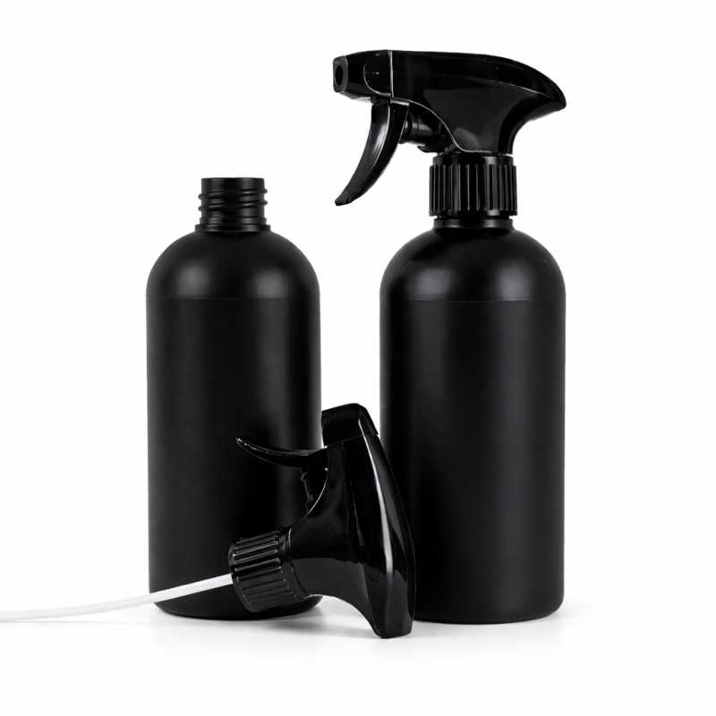 HDPE-Kunststoffflasche schwarz mit schwarzem Zerstäuber 500 ml