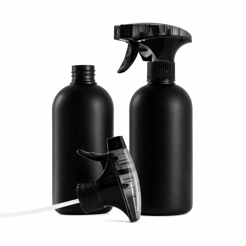 HDPE-Kunststoffflasche, schwarz mit schwarzem Schaum-Sprühkopf 500 ml
