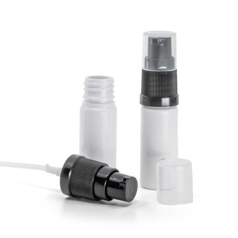 Weiße Kunststoffflasche, schwarze Lotionpumpe, 10 ml