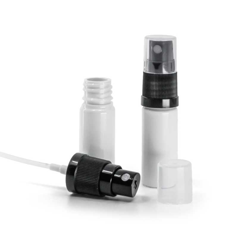 Weiße Kunststoffflasche, schwarzes Spray, 10 ml