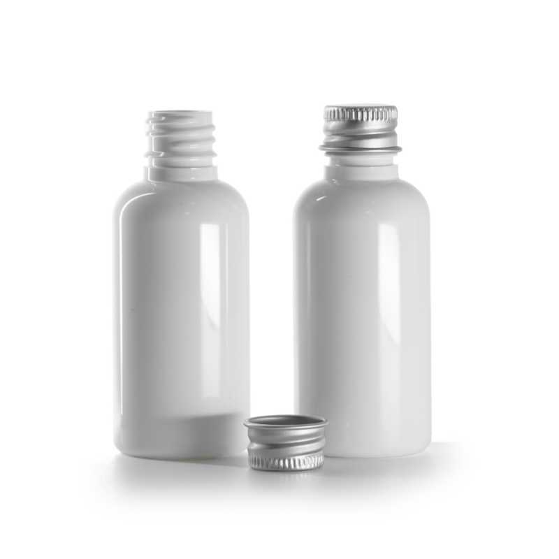 Plastikflakon, weiß, Aluminiumverschluss, 50 ml