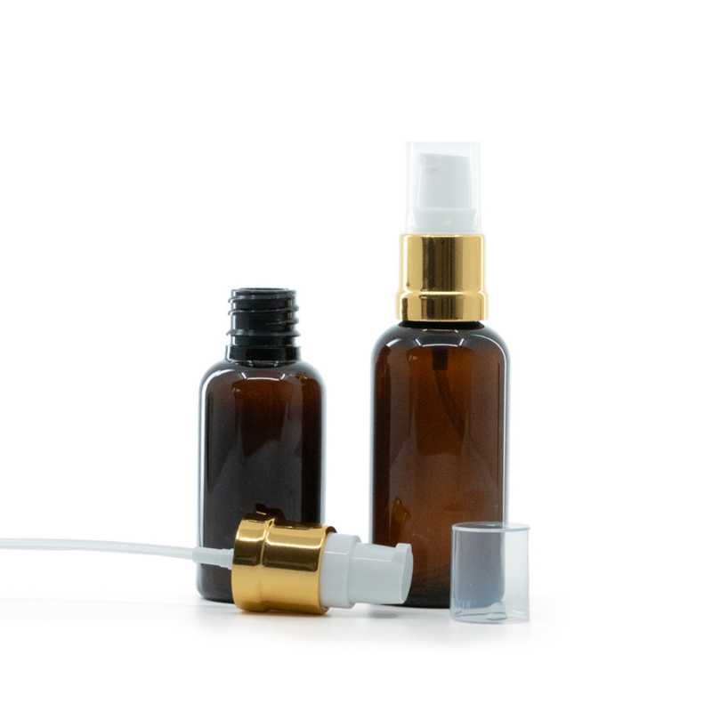 Ambre-Plastikflasche, glänzende goldweiße Pumpe, 30 ml