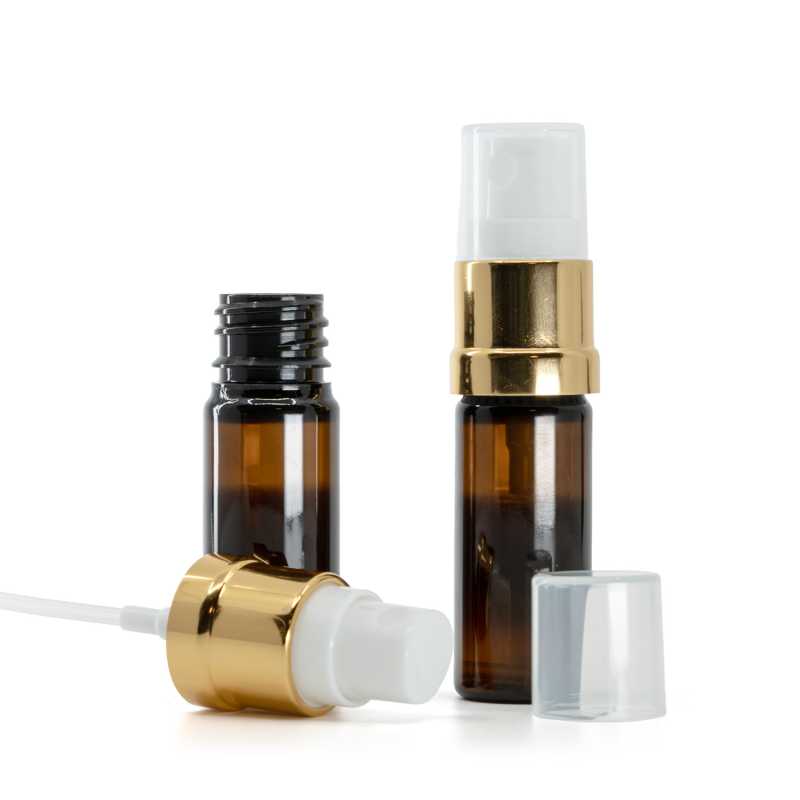 Bernsteinfarbene Plastikflasche, Goldweißes Spray, 10 ml