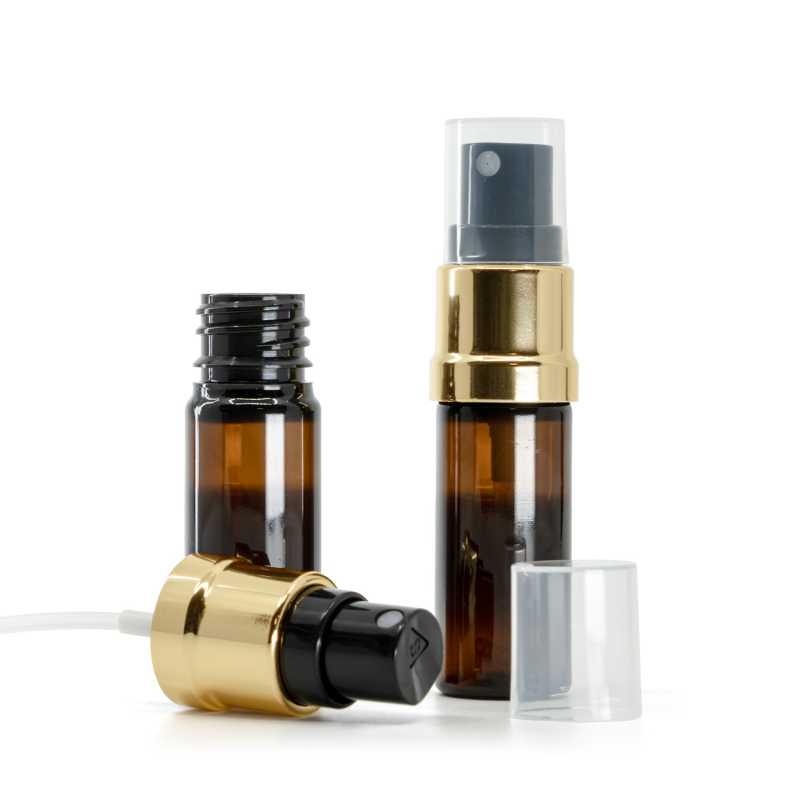 Bernsteinfarbene Plastikflasche, Gold-Schwarz-Spray, 10 ml