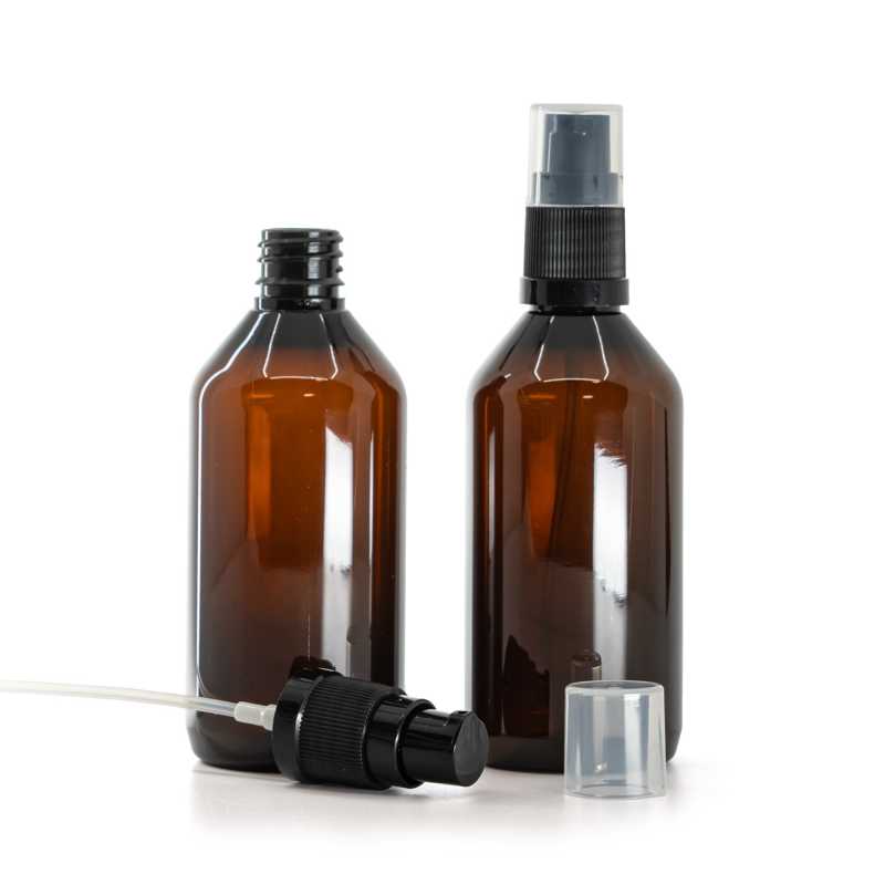 Bernsteinfarbene Kunststoffflasche, schwarze Lotionpumpe, 115 ml