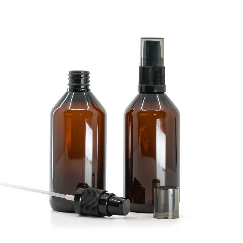 Braune Kunststoffflasche, Spenderpumpe für Lotionen mit Rauchkappe, 115 ml