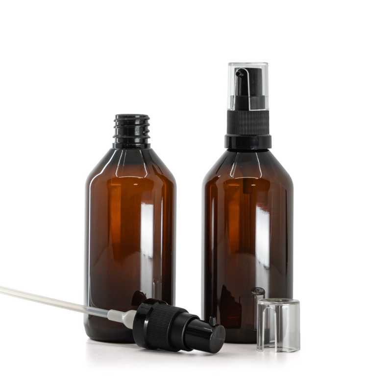 Bernsteinfarbene Kunststoffflasche, Ölpumpe, 115 ml