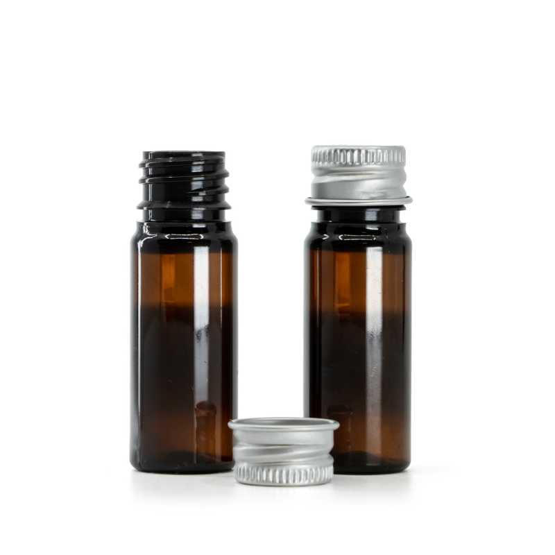 Flakon, Kunststoff, braun, Aluminiumverschluss silber, 10 ml