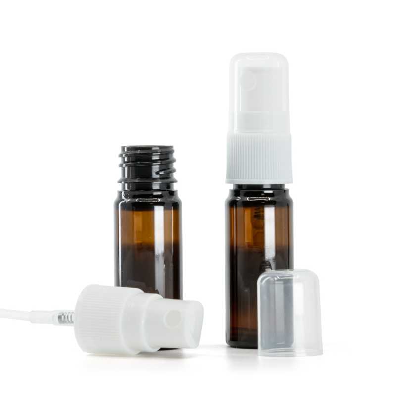 Bernsteinfarbene Kunststoffflasche, weiße Sprühpumpe für Kunststoffflasche, 10 ml