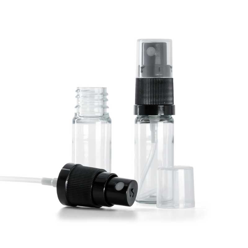 Klare Plastikflasche, schwarzes Spray, 10 ml