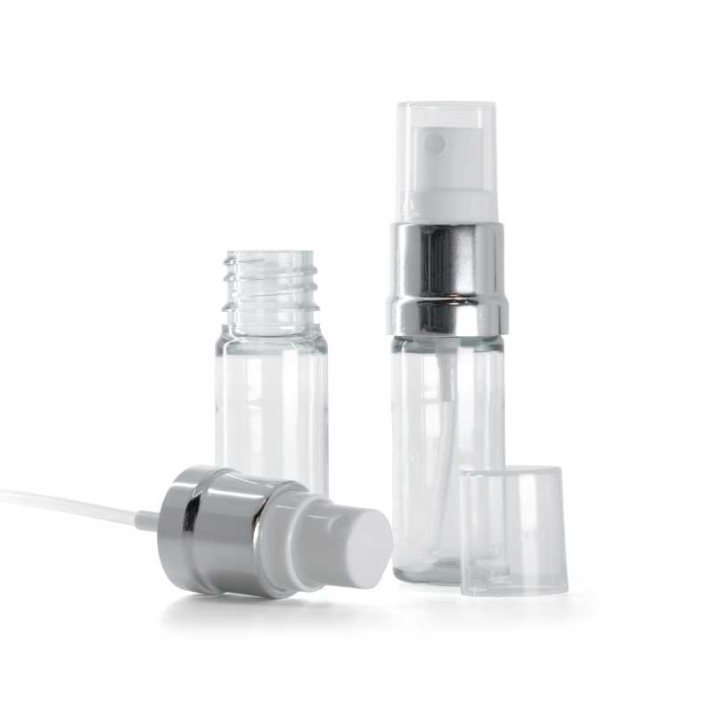 Klare Plastikflasche, silberweißes Spray, 10 ml