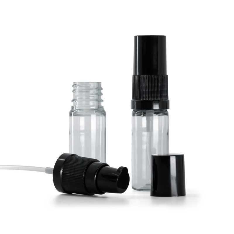 Klare Kunststoffflasche, schwarze Lotion-Pumpe mit schwarzem Überkappe, 10 ml