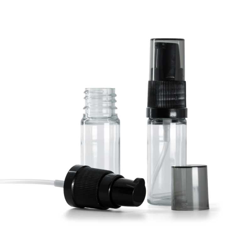 Transparente Kunststofffläschchen, Cremespender mit rauchfarbener Überkappe, 10 ml