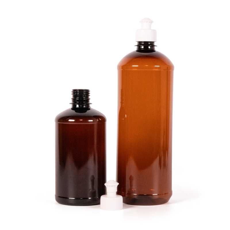 Braune Plastikflasche, weißer Push-Pull, 1000 ml