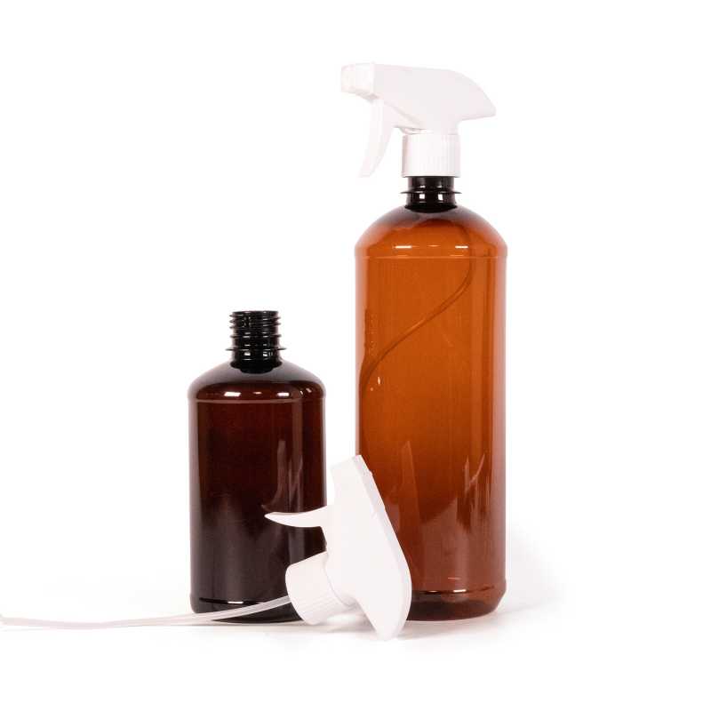 Braune Kunststoffflasche, weißes Triggerspray, 1000 ml