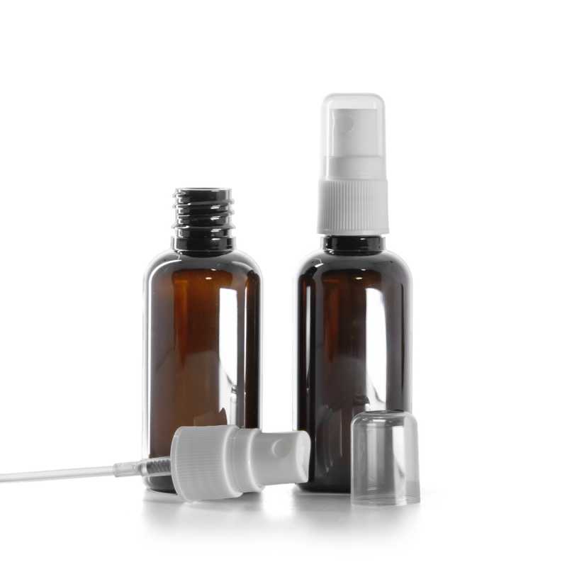 Bernsteinfarbene Kunststoffflasche, weiße Sprühpumpe für Kunststoffflasche, 50 ml