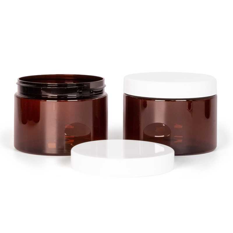 Bernsteinfarbenes Plastikgefäß, weißer Deckel, 500 ml