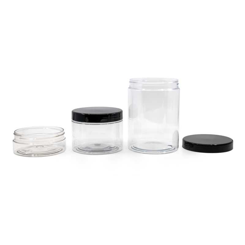 Transparenter Kunststofftiegel, schwarzer Verschluss, 500 ml