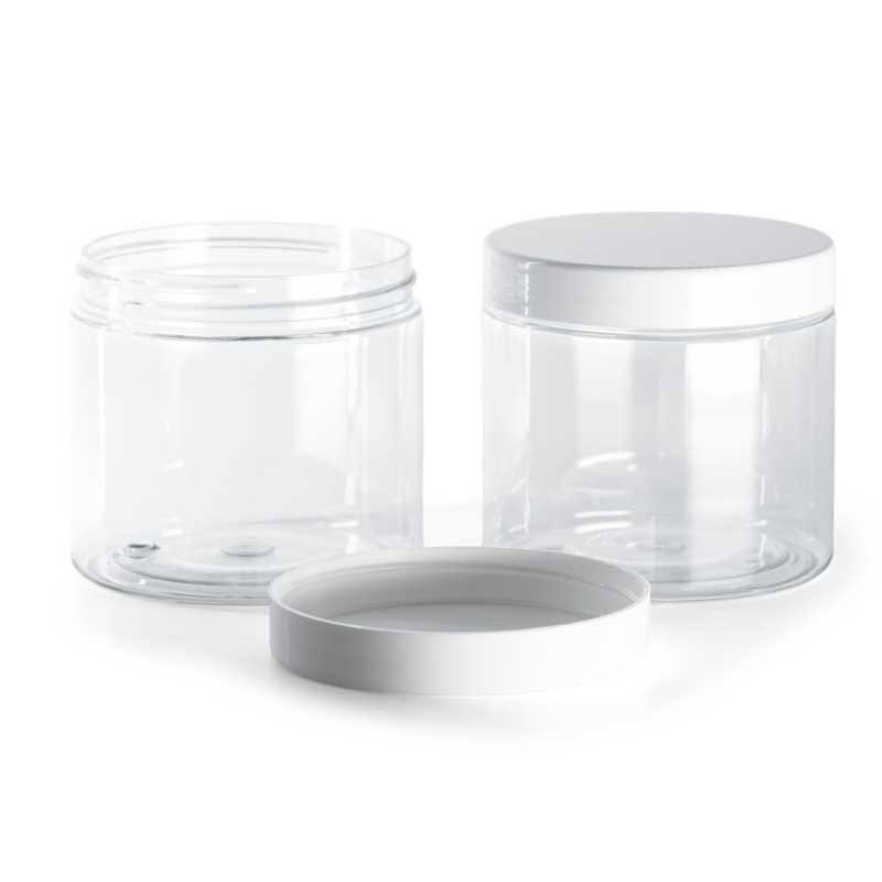 Transparentes Kunststoffgefäß, weißer Deckel 200 ml