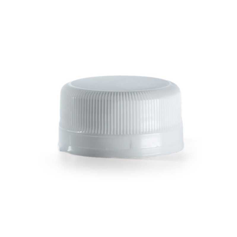 Weiße Kunststoffkappe mit Originalitätssicherung, gerippt, 28/400, untrennbar
