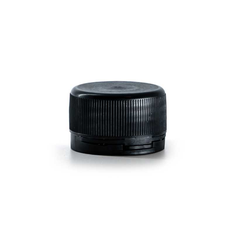 Schwarze Kunststoffkappe mit Originalitätssicherung, gerippt, 28/410