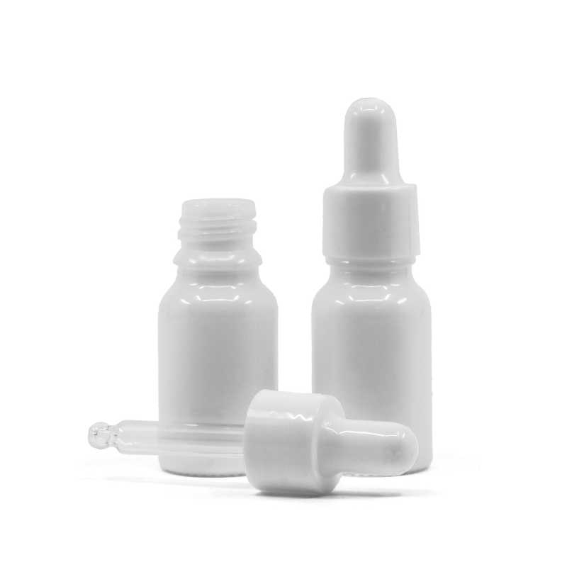 Weißes Glasfläschchen, glänzender weißer Tropfer, 10 ml