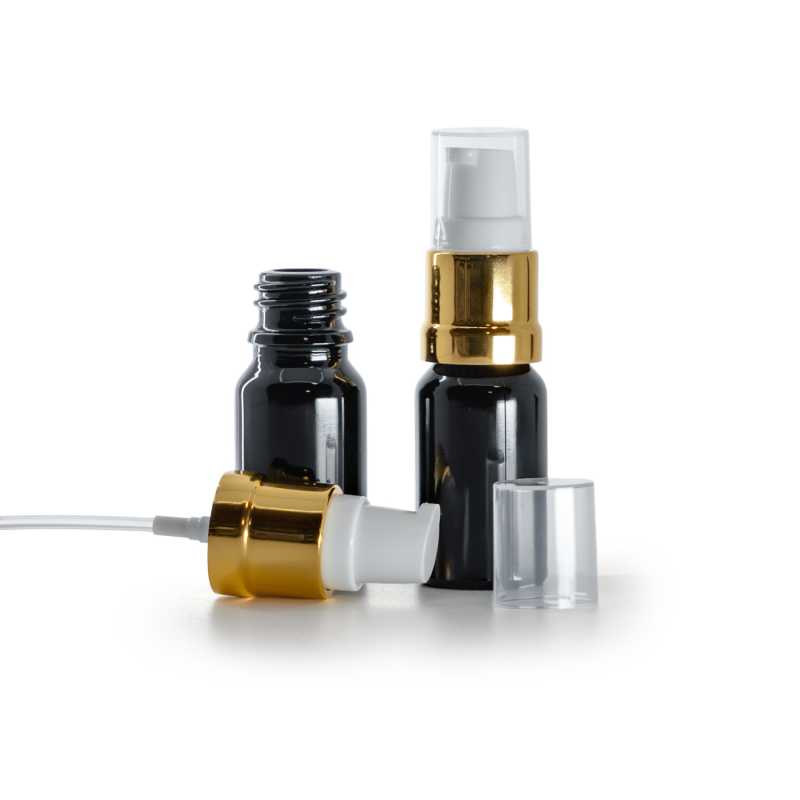  Glänzende schwarze Glasflasche, glänzende goldweiße Pumpe, 10 ml