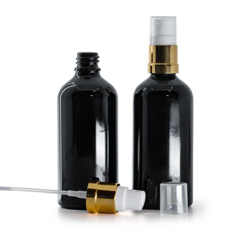 Glossy Black Glasflasche, Glossy Gold White Spray, 100 ml