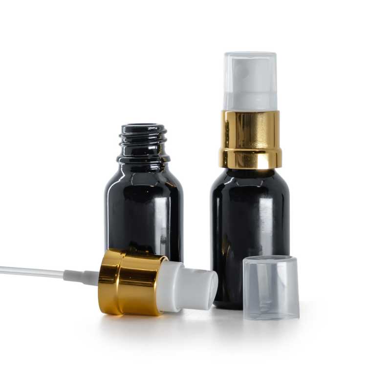 Glossy Black Glasflasche, Glossy Gold White Spray, 15 ml