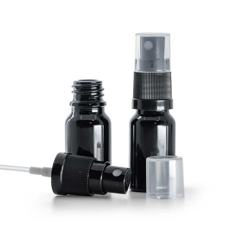 Schwarz glänzende Glasflasche, schwarzes Spray, 10 ml