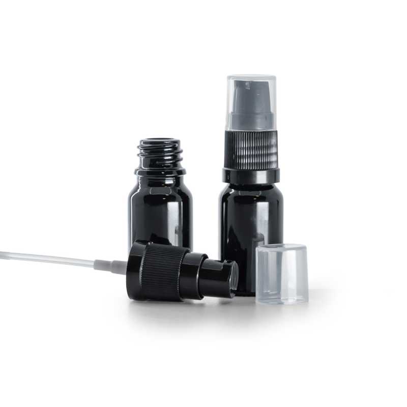 Schwarzglänzende Glasflasche, Lotionpumpe, 10 ml