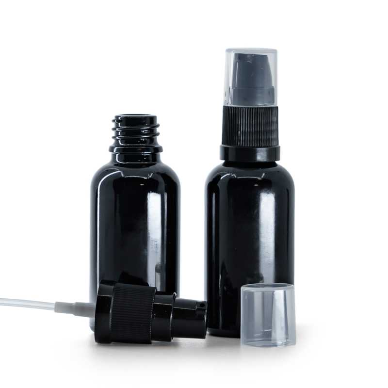 Schwarz glänzende Glasflasche, Lotion-Pumpe, 30 ml