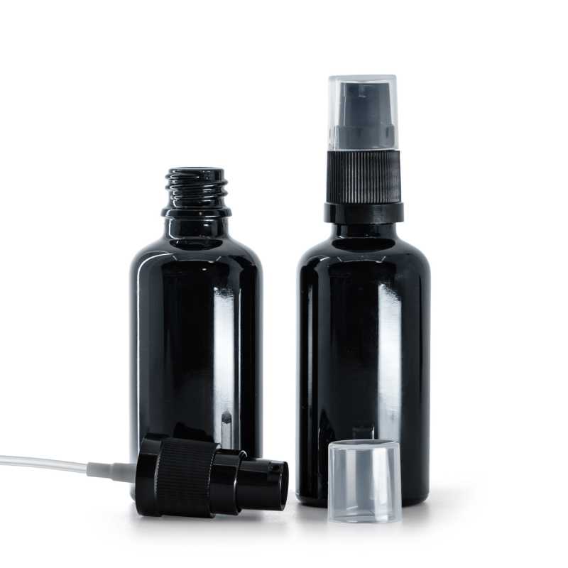 Schwarz glänzende Glasflasche, Lotion-Pumpe, 50 ml