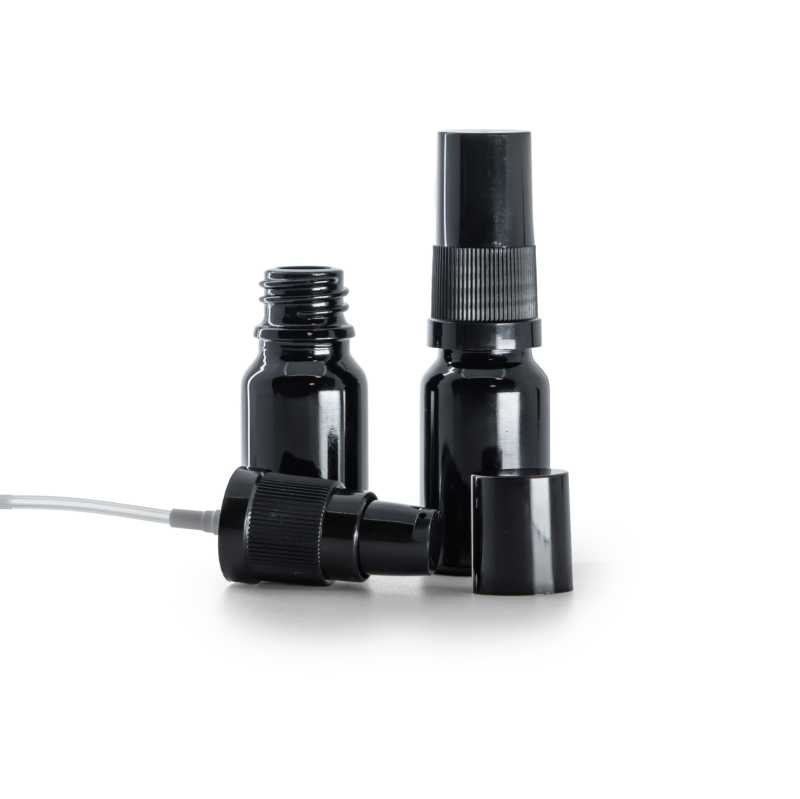 Schwarzglänzende Glasflasche, Lotionpumpe mit schwarzer Kappe, 10 ml