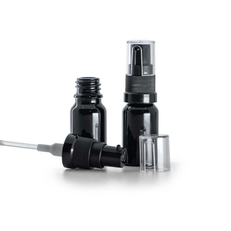 Schwarz glänzende Glasflasche, Ölpumpe, 10 ml
