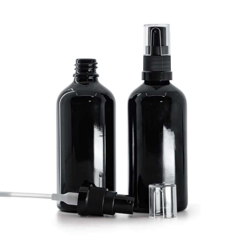 Schwarz glänzende Glasflasche, Ölpumpe, 100 ml